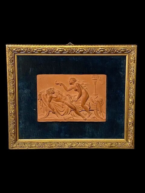 Sensual erotic terracotta bas-relief France 19th century