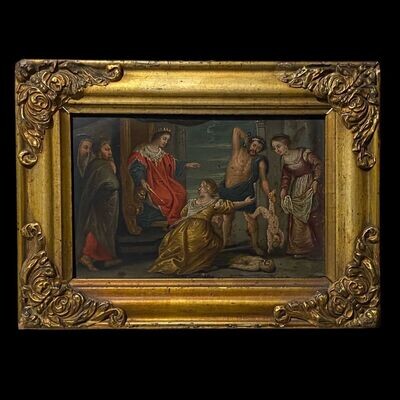 Miniature painting on copper Judgment of Solomon, Italy 17th century