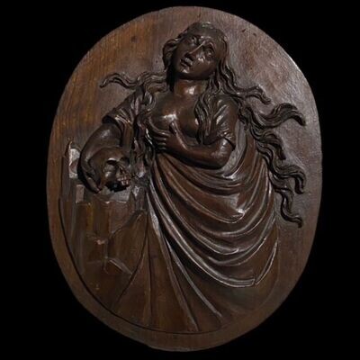 Wooden bas-relief Mary Magdalene, Italy 17th century