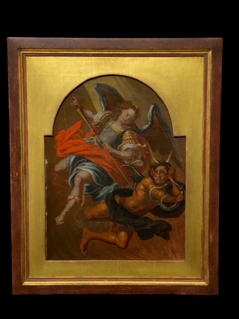 Olio su tela San Michele Arcangelo e il diavolo, Germania XVIII/XIX secolo