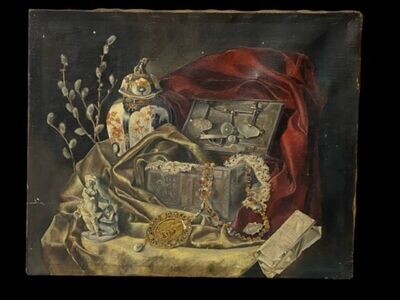 Oil on canvas collectibles, Nuremberg casket, Germany 19th century