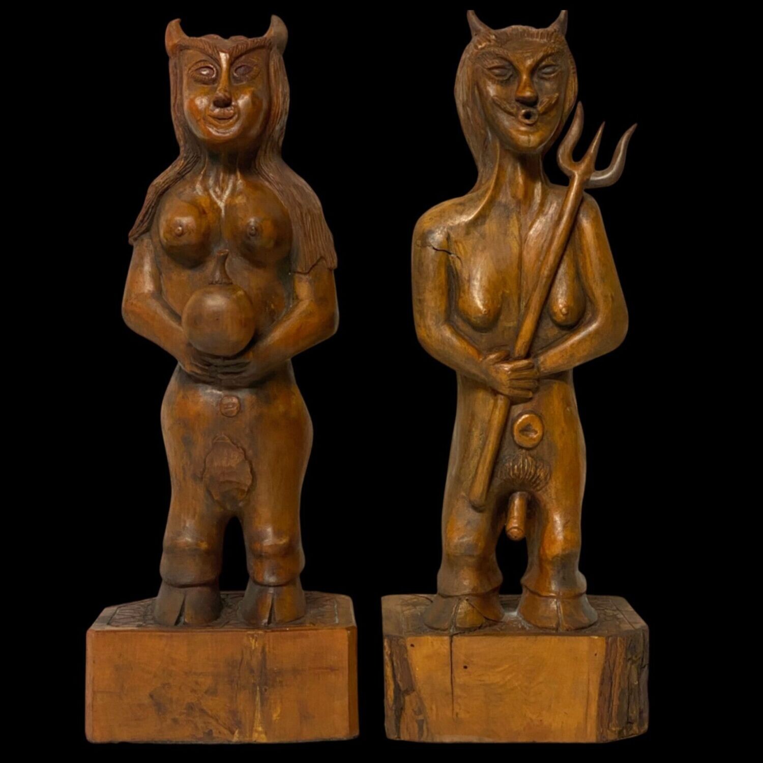 Pair of devils wood sculptures Germany circa 1900 Folk art
​