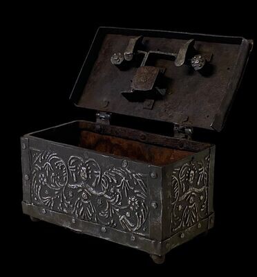 Rare small embossed metal chest, Germany 17th/18th century