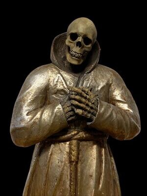 Sculpture monk Memento Mori skull skeleton death, Germany 18th century