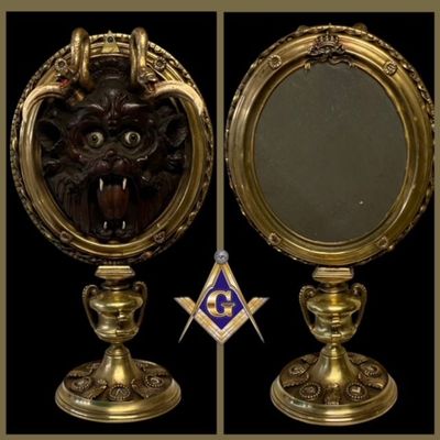 Wonderful and unique Masonic esoteric mirror, Italy 19th century