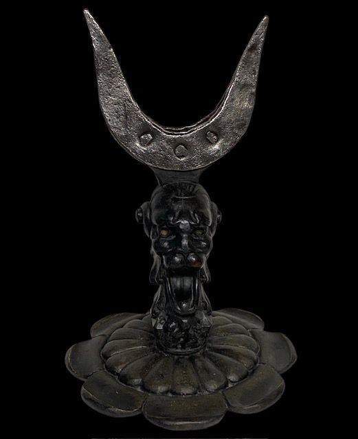 A-Esoteric Demon Sculpture Wood and Iron, Italy 17th/18th Century