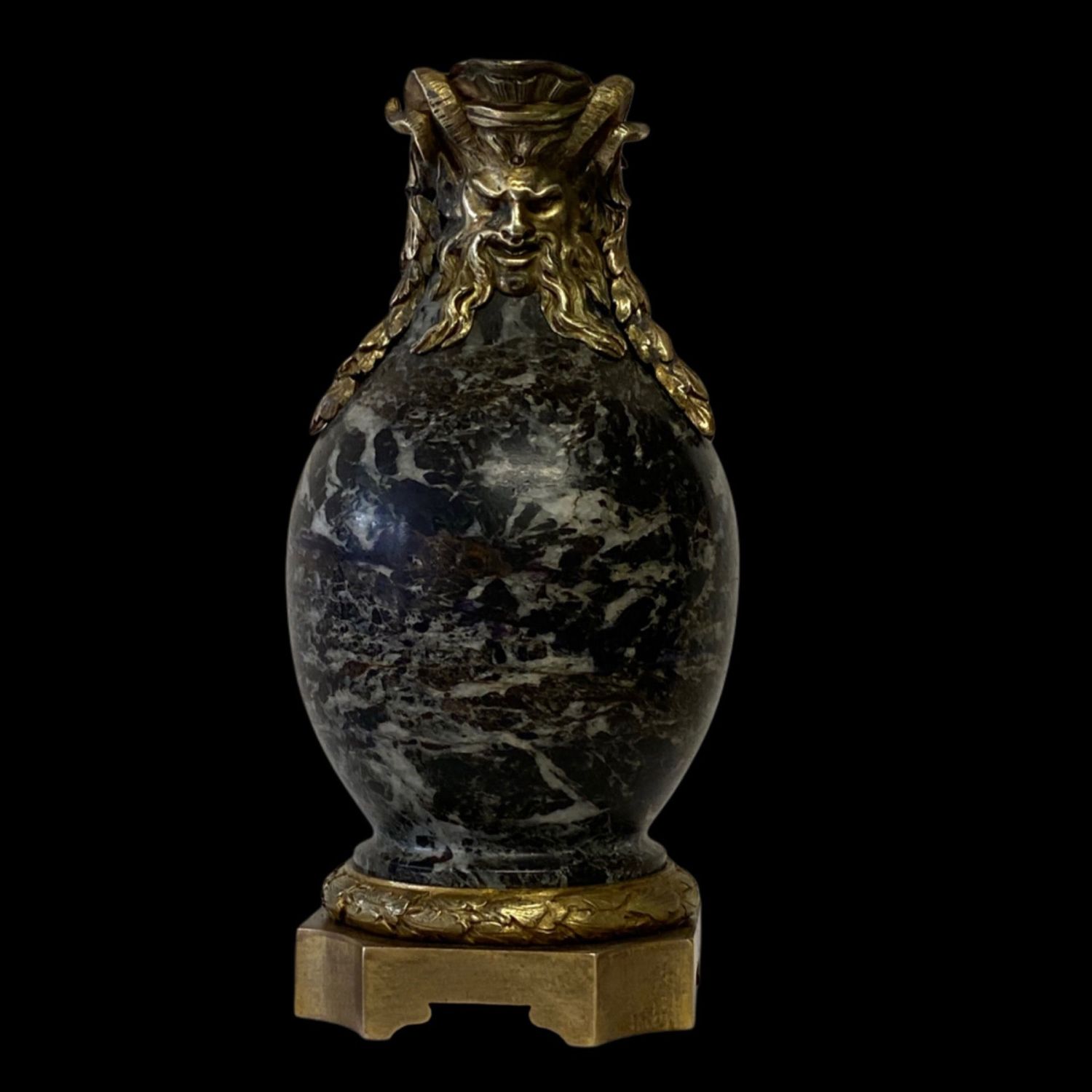 Esoteric sculpture gilded bronze and marble with devil, Italy 19th century
