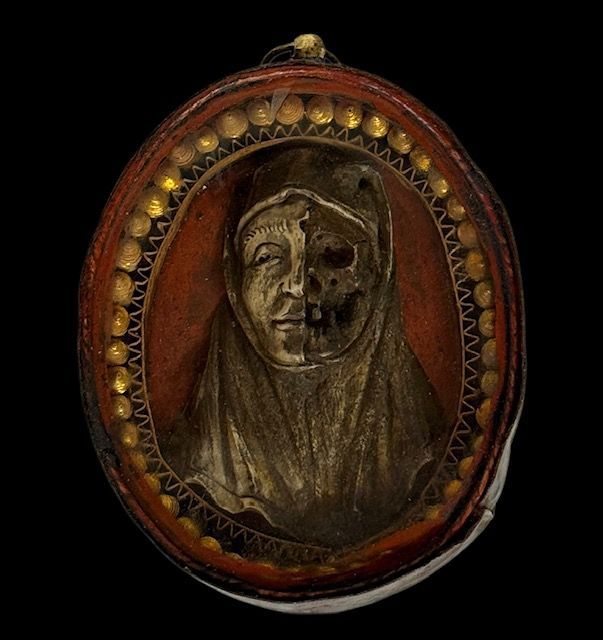Iron box with sculpture of a nun, Memento Mori theme, Italy, late 18th century