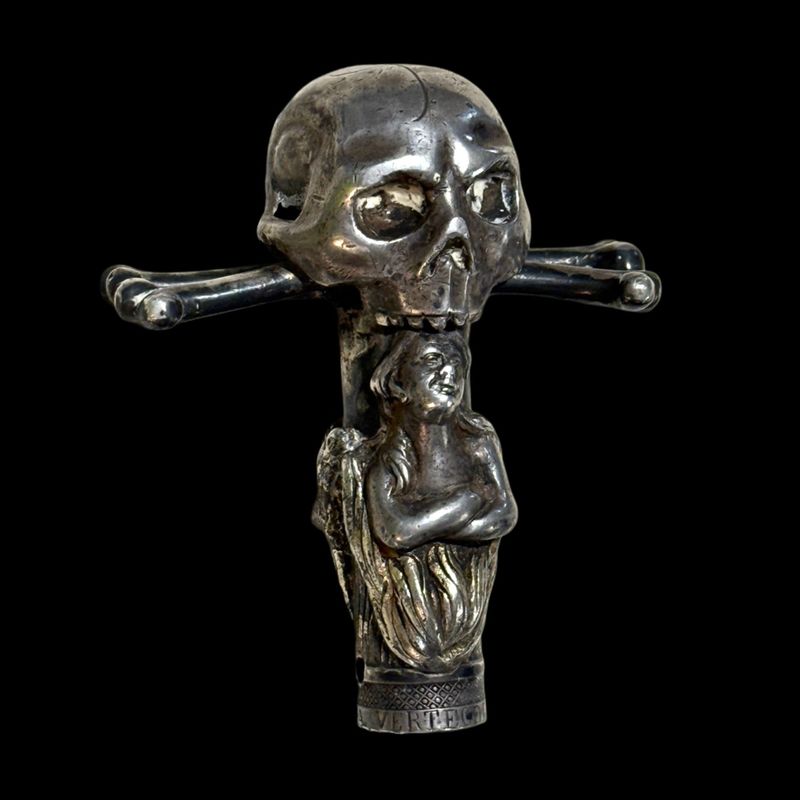 Very rare Memento Mori silver processional staff terminal, Italy Naples 1821