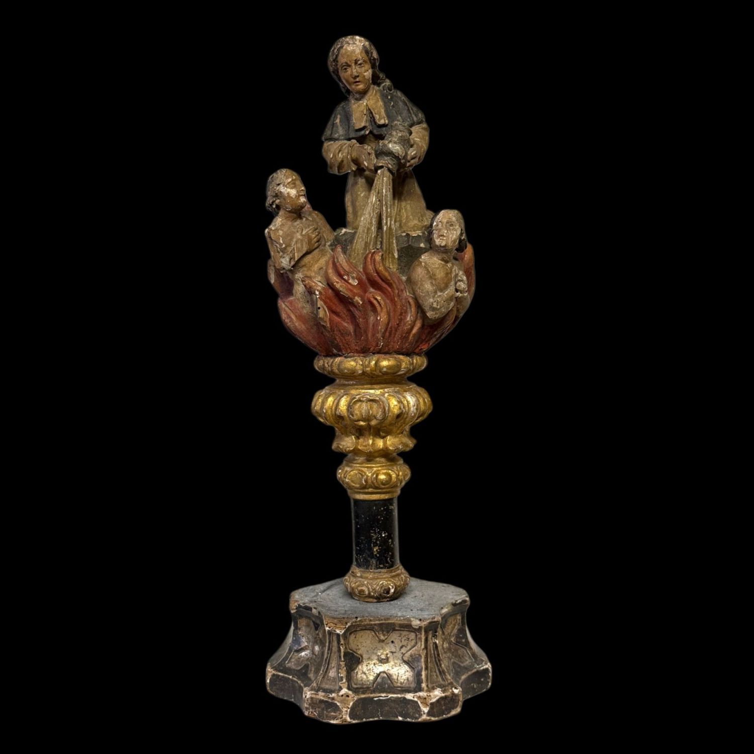 Scultura in legno da processione santa e anime purgatorio, Germania XVII-XVIII secolo