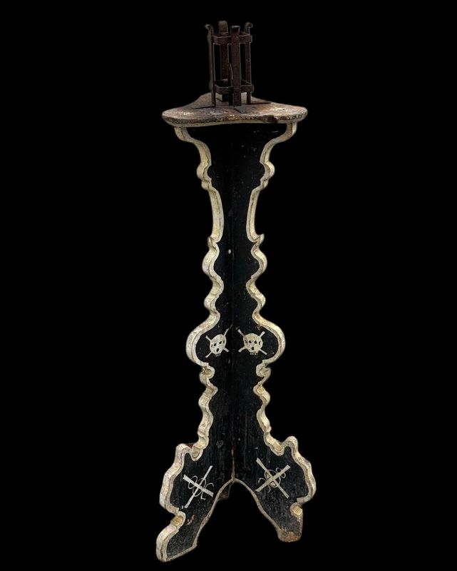 1- Rare funeral candlestick in wood and iron, Italy 18th century