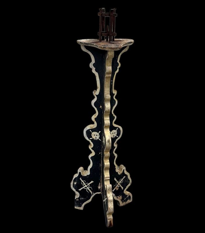 2- Rare funeral candlestick in wood and iron, Italy 18th century
