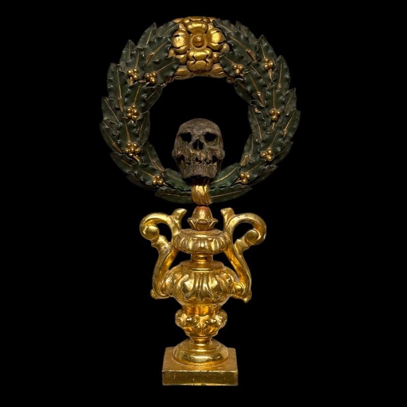 Magnificent composition with palm and skull holder, 19th century Italy
