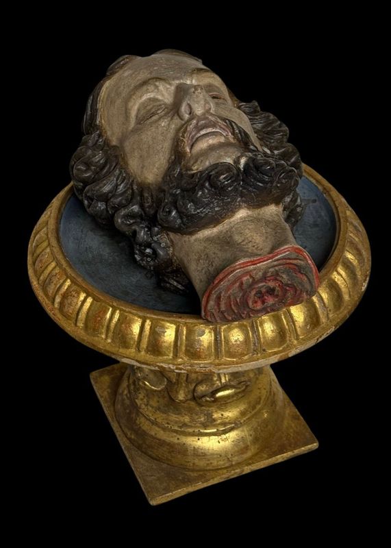 Sculpture of the severed head of St. John the Baptist, polychrome wood, 18th century