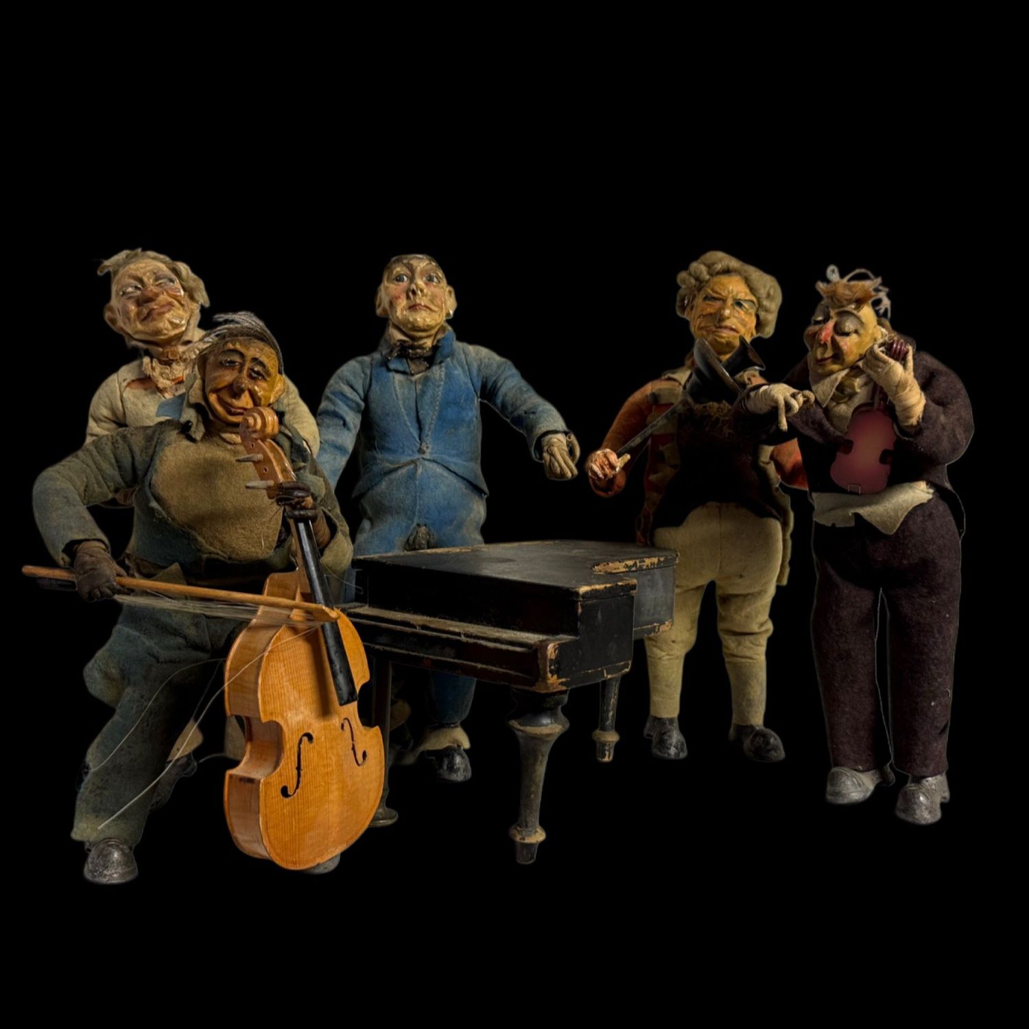 Collezione rarissima 5 pupazzi snodabili con scarpe in piombo, fine 800 Collezione rarissima 5 pupazzi snodabili con scarpe in piombo, fine 800