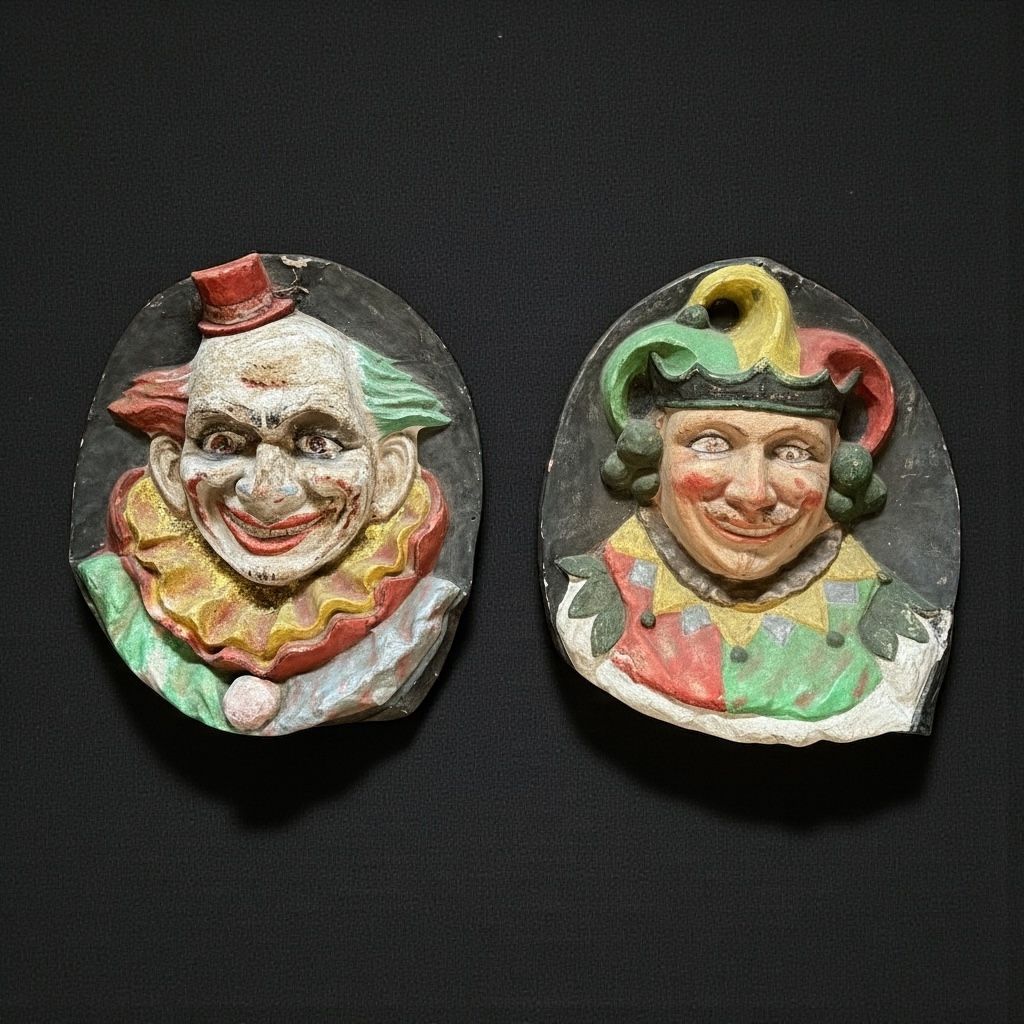 Pair of Antique Circus Papier-mâché Theatrical Decorative Elements – France, late 19th century