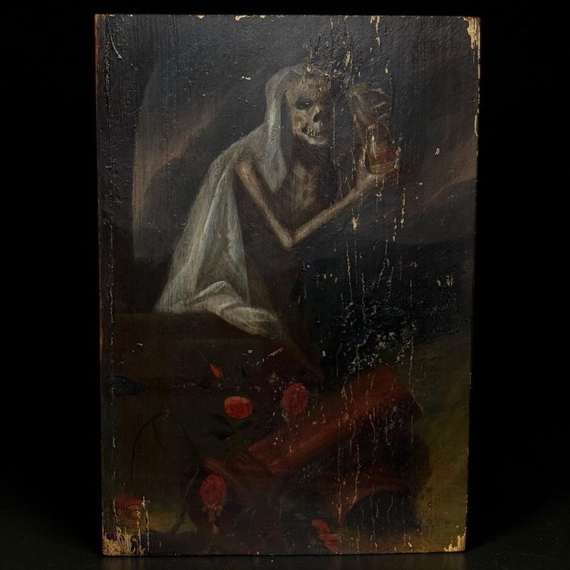 Allegoria della Morte con Clessidra – Memento Mori olio su tavola, Germania fine XVIII – inizi XIX secolo Allegoria della Morte con Clessidra – Memento Mori olio su tavola, Germania fine XVIII – inizi XIX secolo