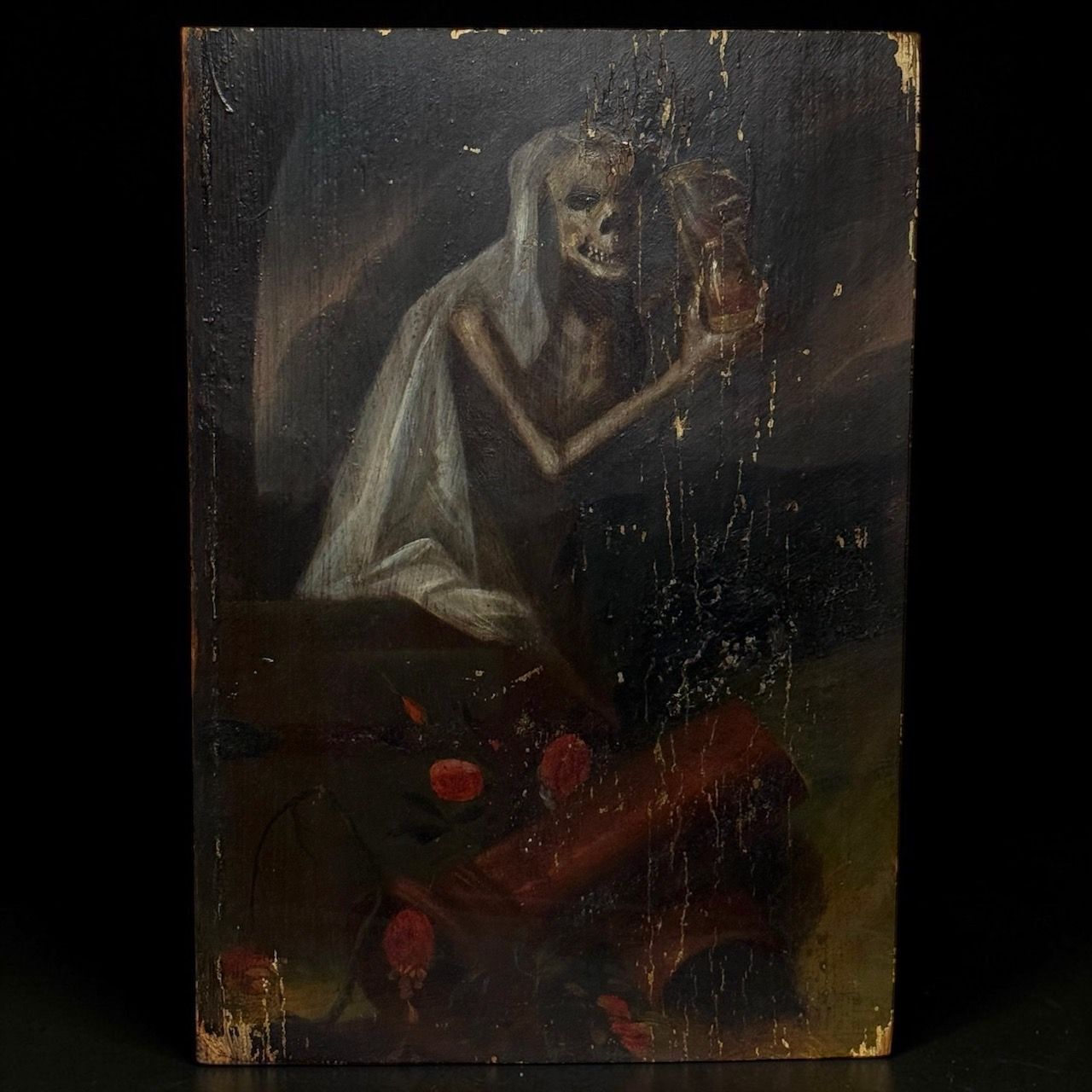 Allegory of Death with Hourglass – Memento Mori Oil on panel, Germany, late 18th – early 19th century