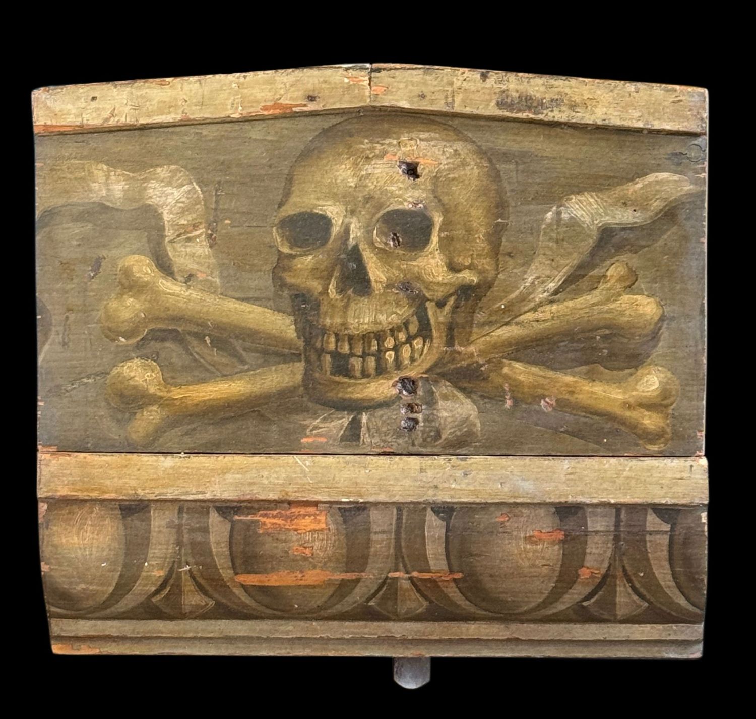 Frammento originale di catafalco funebre con teschio e ossa incrociate – XIX secolo