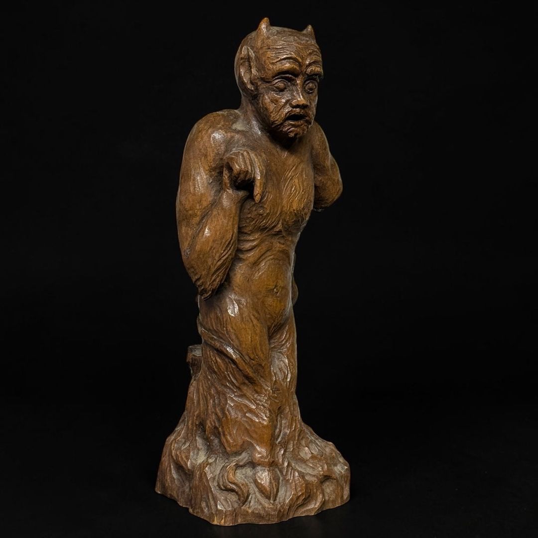 Grotesque Diabolical Figure in Carved Wood – Late 19th Century