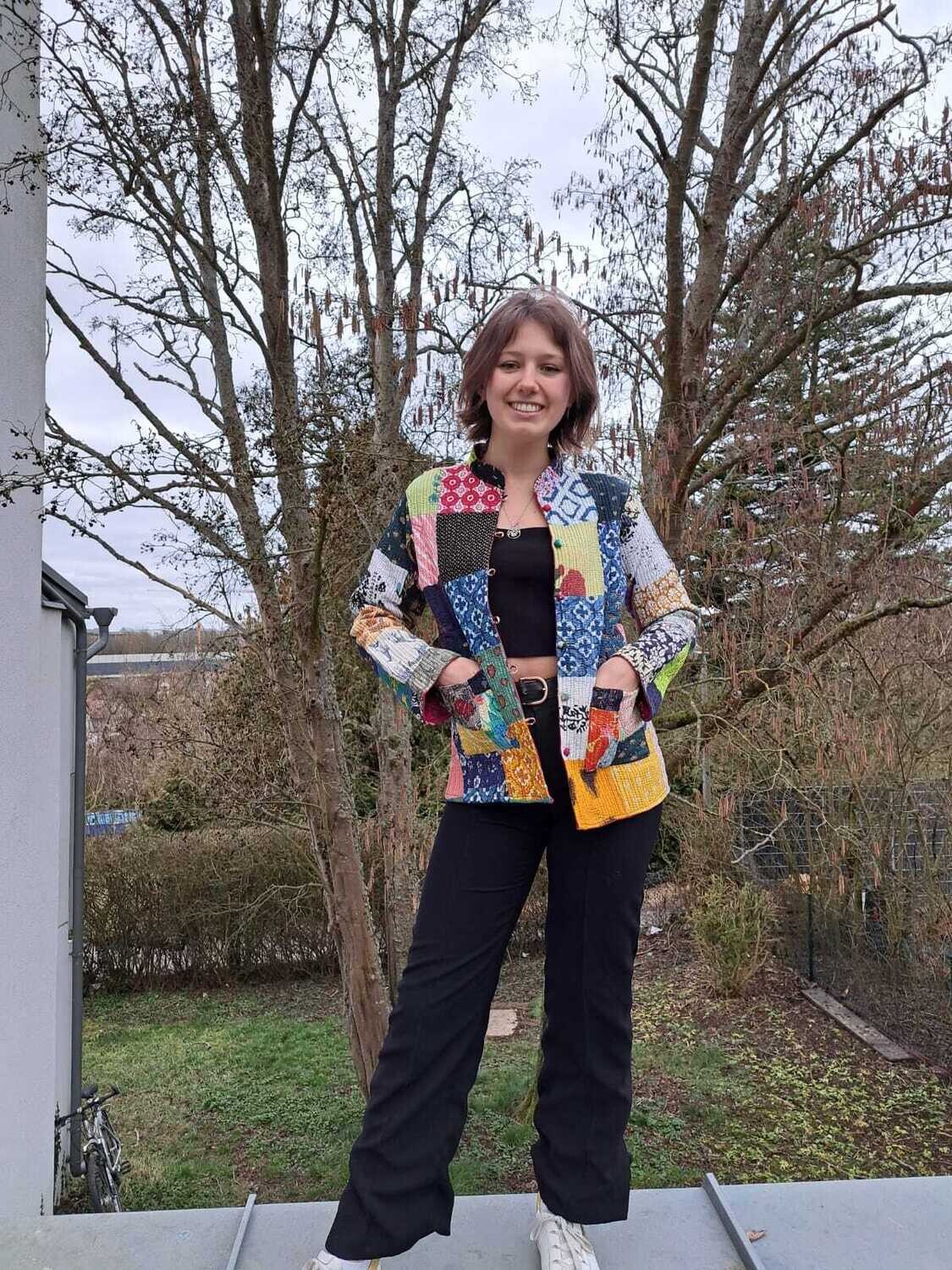 Warme Patchwork-Design Jacke aus Baumwolle, Doppelseitig!, UNIKAT; Größe S