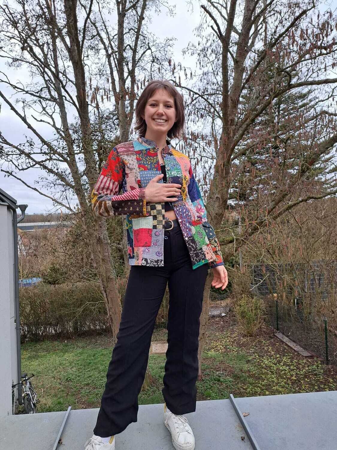 Warme Patchwork-Design Jacke aus Baumwolle, Doppelseitig!, UNIKAT; Größe S