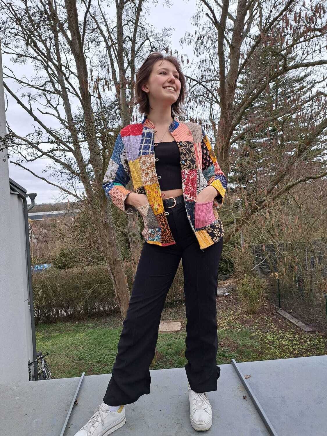 Warme Patchwork-Design Jacke aus Baumwolle, Doppelseitig!, UNIKAT; Größe S