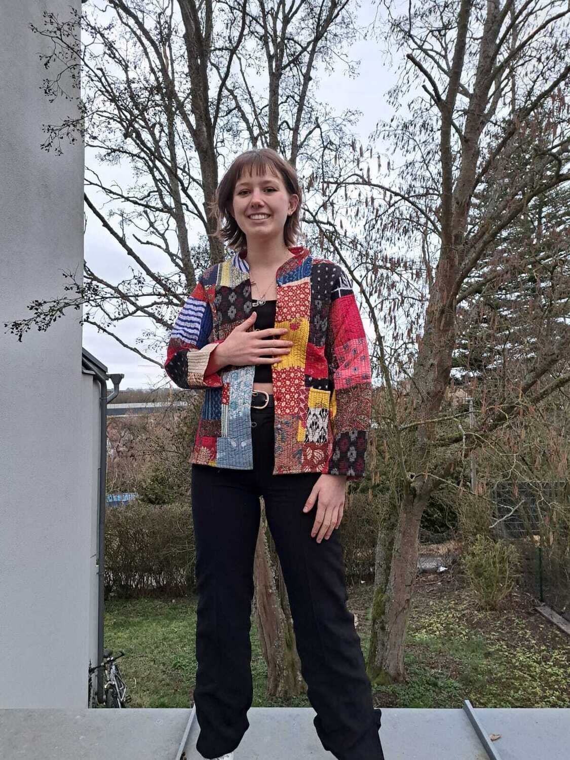 Warme Patchwork-Design Jacke aus Baumwolle, Doppelseitig!, UNIKAT; Größe L bis XL