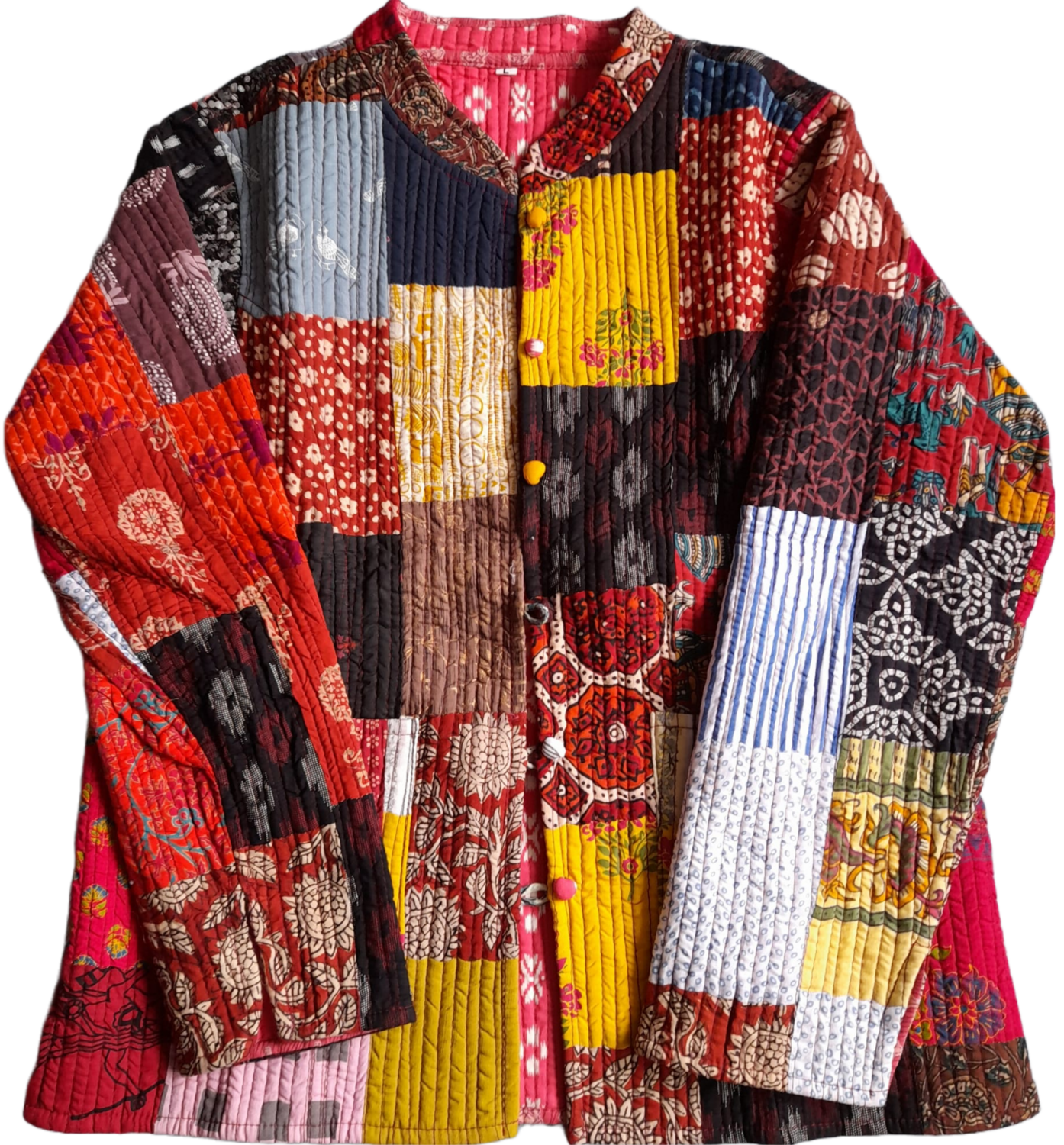Warme Patchwork-Design Jacke aus Baumwolle, Doppelseitig!, UNIKAT; Größe M bis L