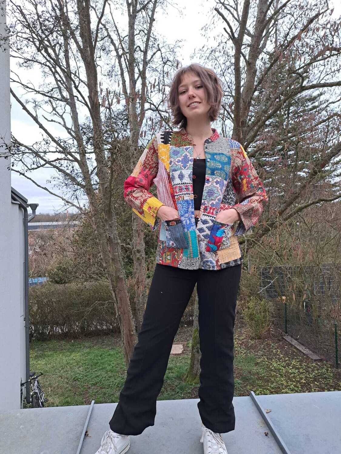 Warme Patchwork-Design Jacke aus Baumwolle, Doppelseitig!, UNIKAT; Größe M bis L