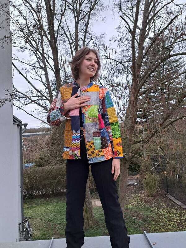 Warme Patchwork-Design Jacke aus Baumwolle, Doppelseitig!, UNIKAT; Größe M bis L