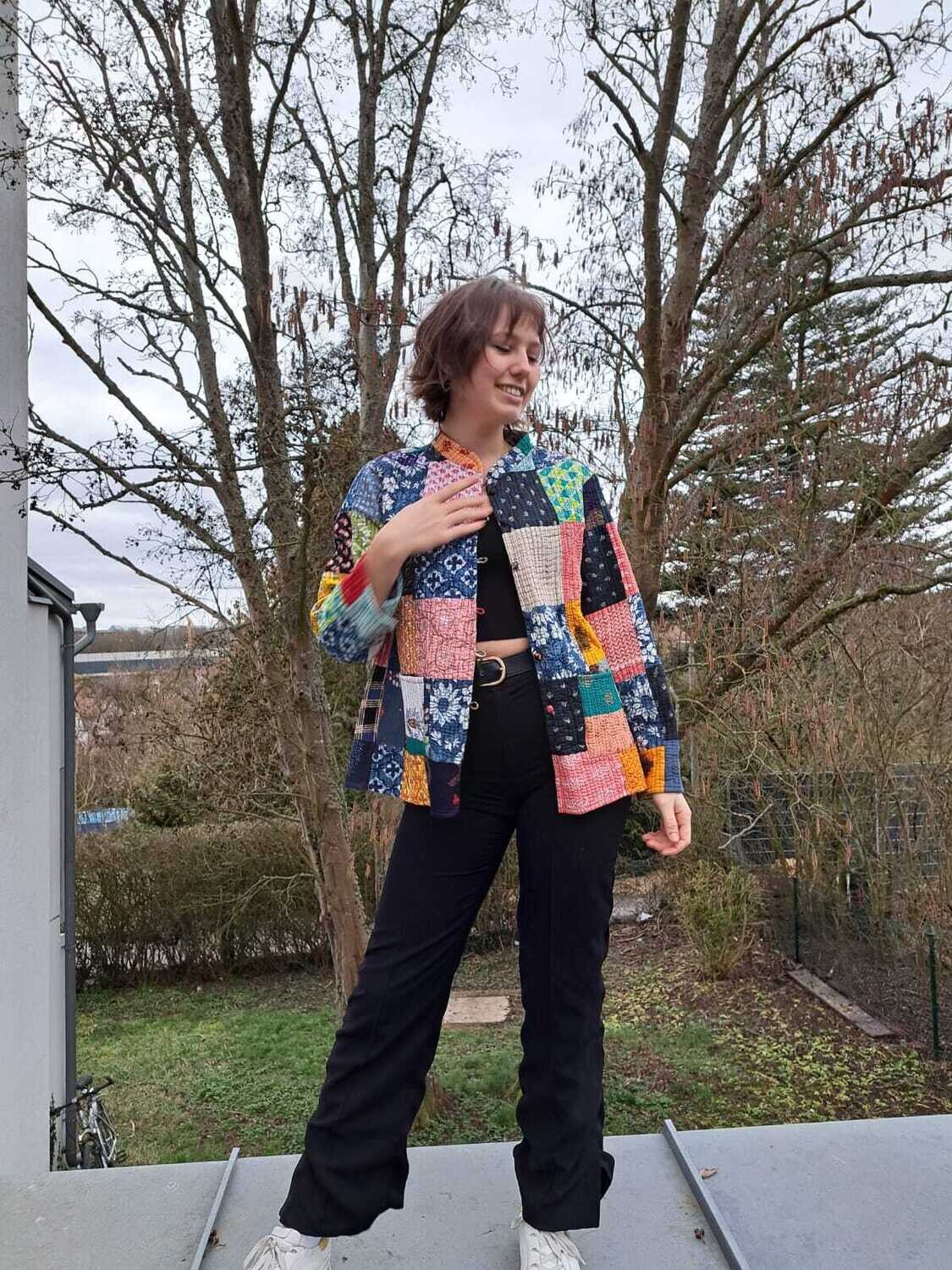 Warme Patchwork-Design Jacke aus Baumwolle, Doppelseitig!, UNIKAT; Größe XXL bis XL