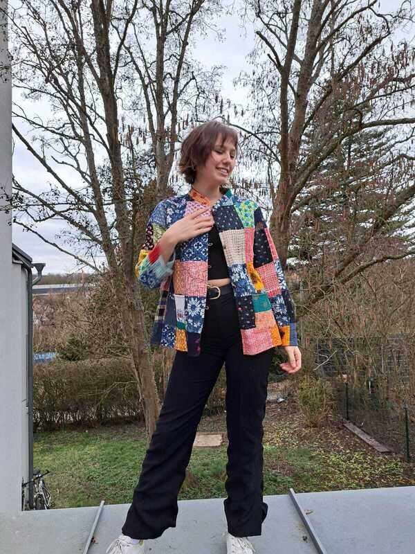 Warme Patchwork-Design Jacke aus Baumwolle, Doppelseitig!, UNIKAT; Größe XXL bis XL
