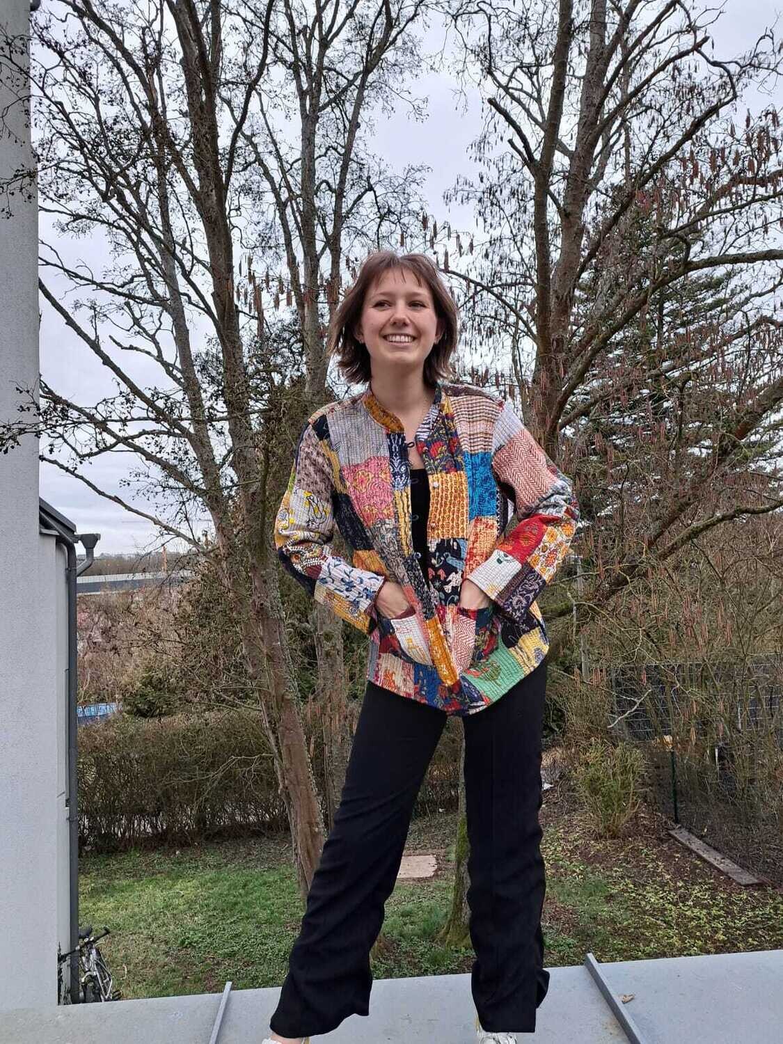 Warme Patchwork-Design Jacke aus Baumwolle, Doppelseitig!, UNIKAT; Größe XXL bis XL