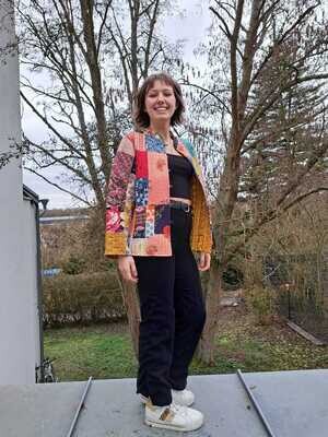 Warme Patchwork-Design Jacke aus Baumwolle, Doppelseitig!, UNIKAT; Größe XXL bis XL