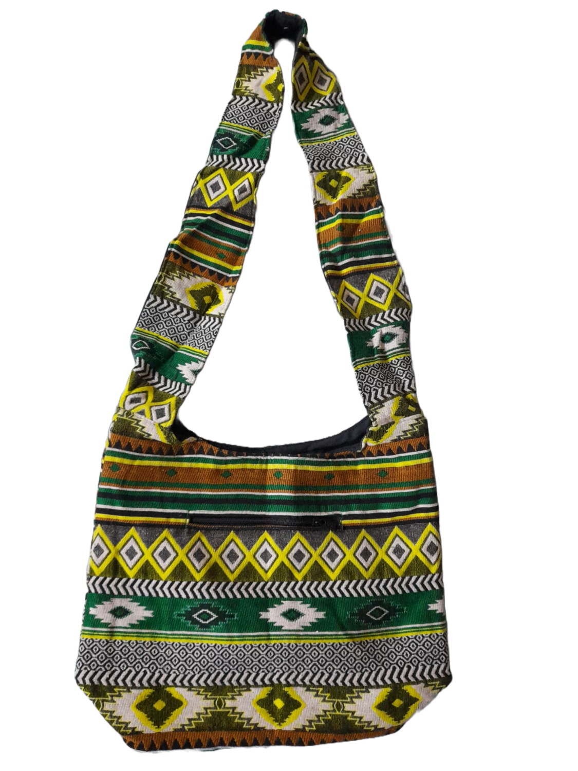 Große Hippie-Handtasche: gelbes Rautenmuster (35x25x12cm)