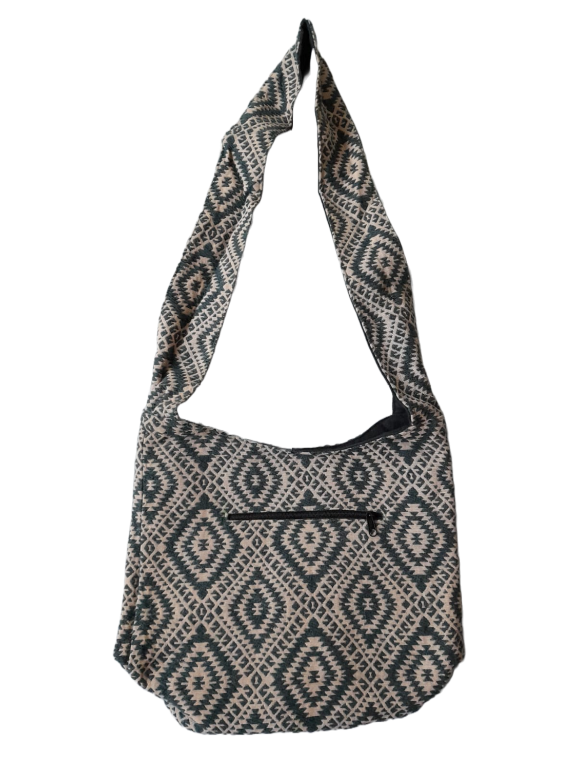 Große Hippie-Handtasche: schwarze Rauten auf weißem Grund  (35x25x12cm)