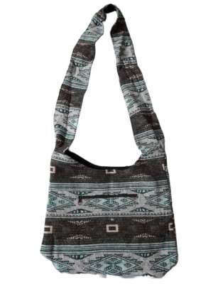 Große Hippie-Handtasche: braun türkis mit Rauten (35x25x12cm)