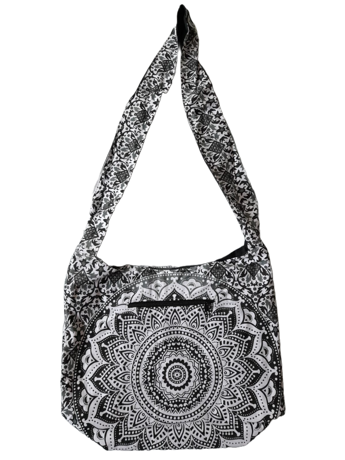 Große Hippie-Handtasche: schwarz weißes Mandala (35x25x12cm)