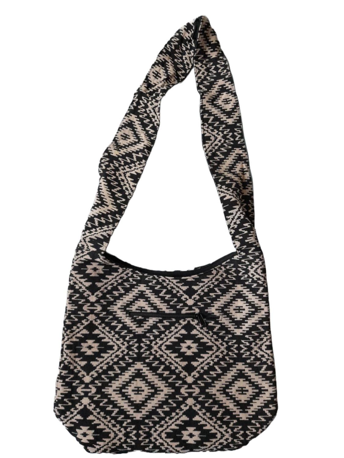 Große Hippie-Handtasche: schwarz weiß gescheckt (35x25x12cm)