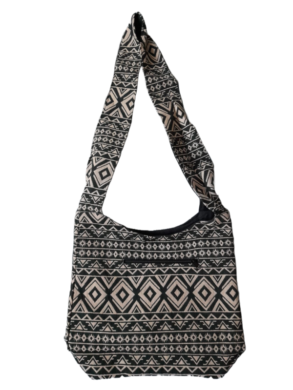 Große Hippie-Handtasche: schiefe Rauten (schwarz weiß) (35x25x12cm)