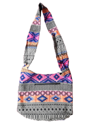 Große Hippie-Handtasche: blaue und rosa Rauten (35x25x12cm)