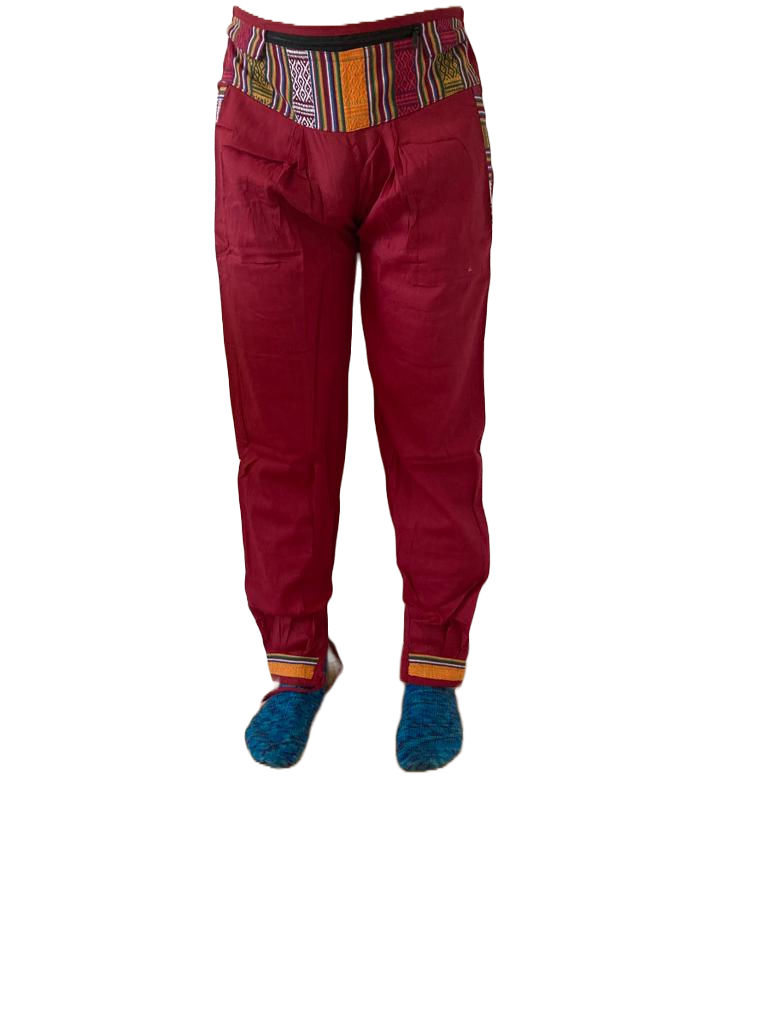 Bequeme Tibet Style Hose aus 100% Baumwolle in Weinrot