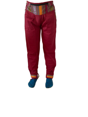 Bequeme Tibet Style Hose aus 100% Baumwolle in Weinrot