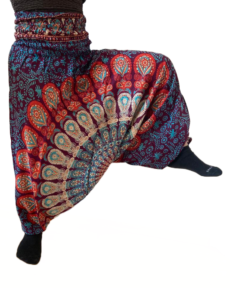GOA-Hose/Harems-Hose: Böhmisches Muster, tief geschnitten, LILA-BLAU