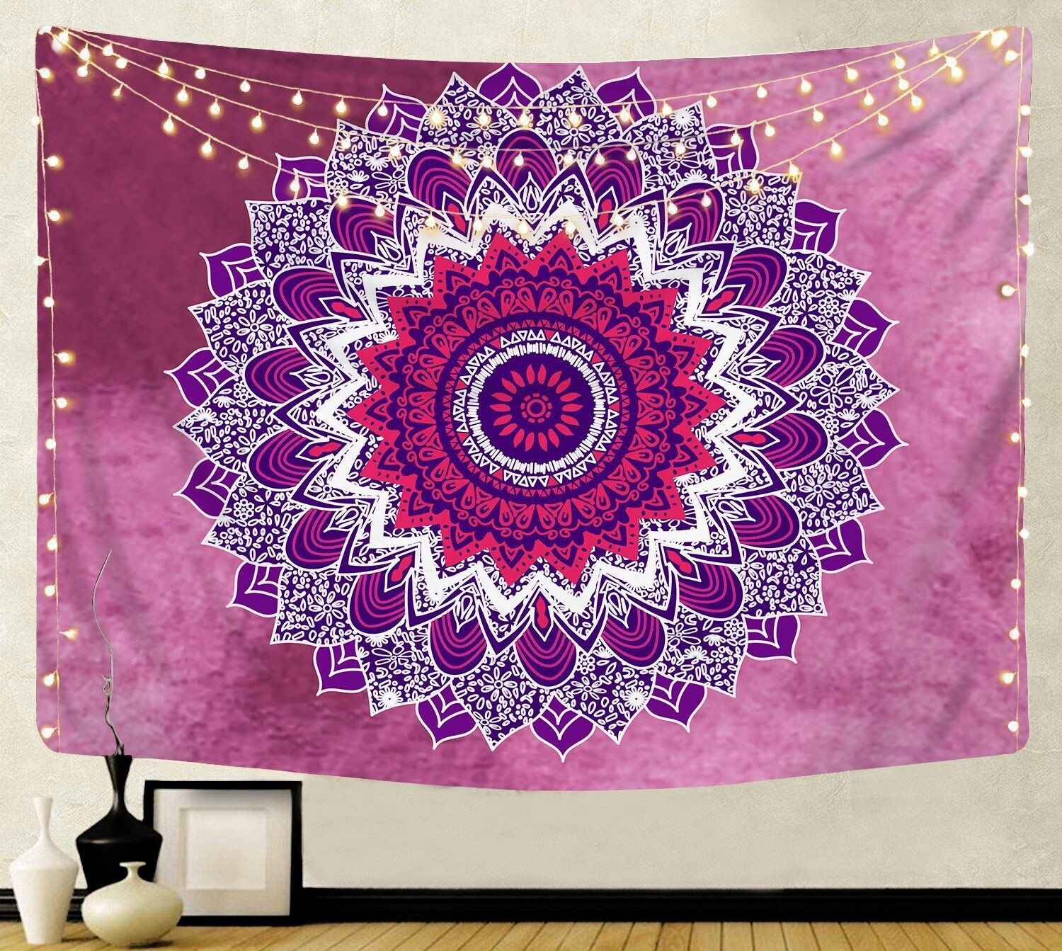 Mandala Wandtuch/Wandteppich: Lila Blume Mandala