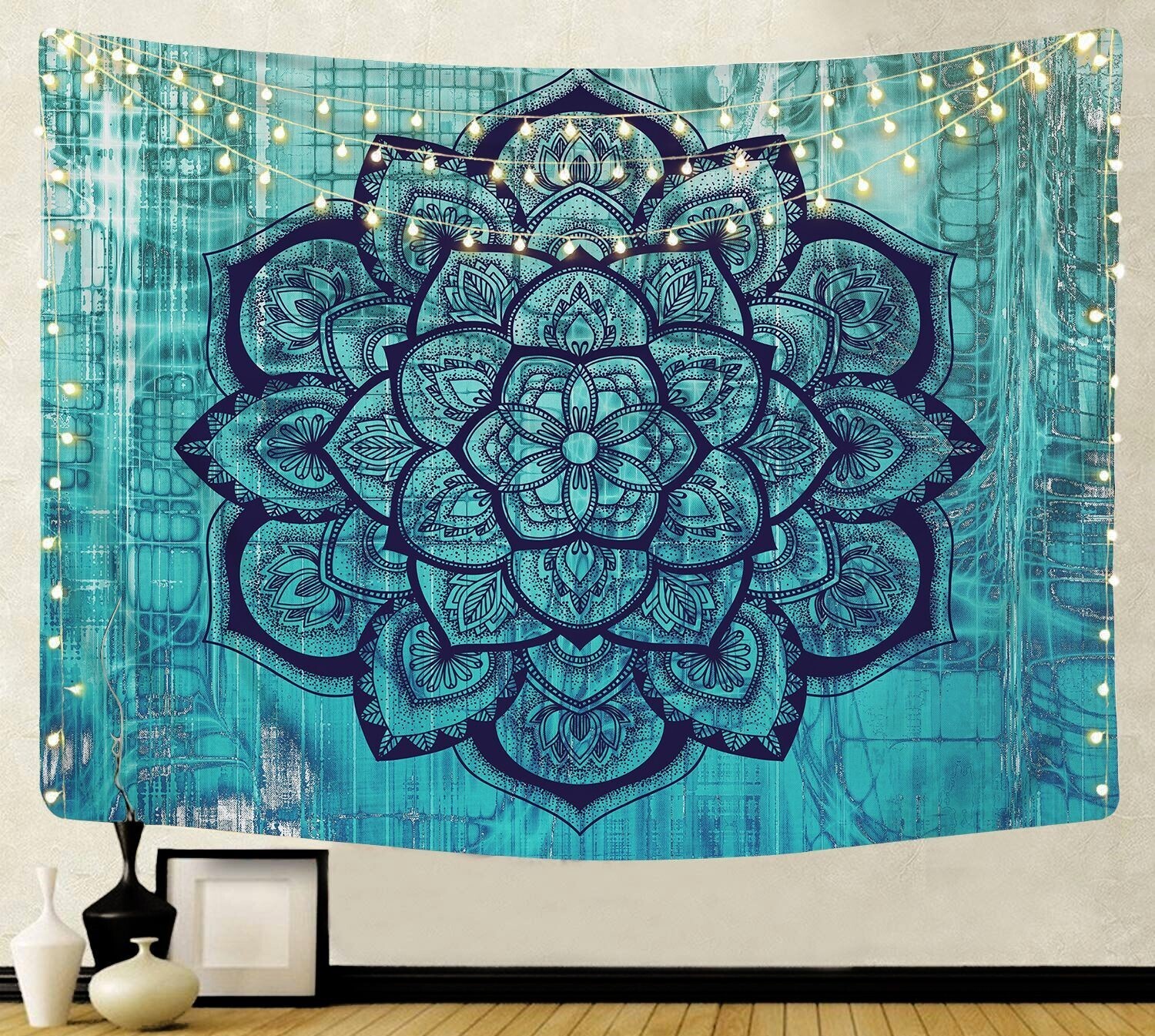 Mandala Wandtuch/Wandteppich: Blaue Blume Mandala