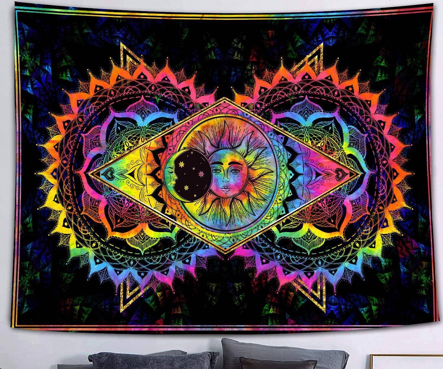 Mandala Wandtuch/Wandteppich: Sonne und Mond Mandala