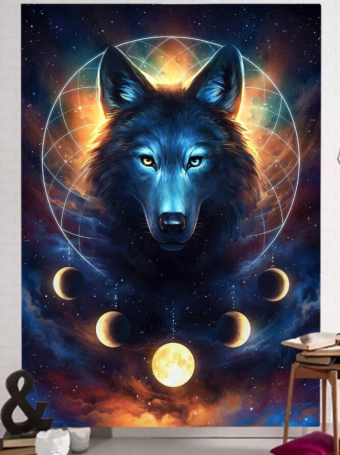Tier Wandtuch/Wandteppich: Dunkler Wolf