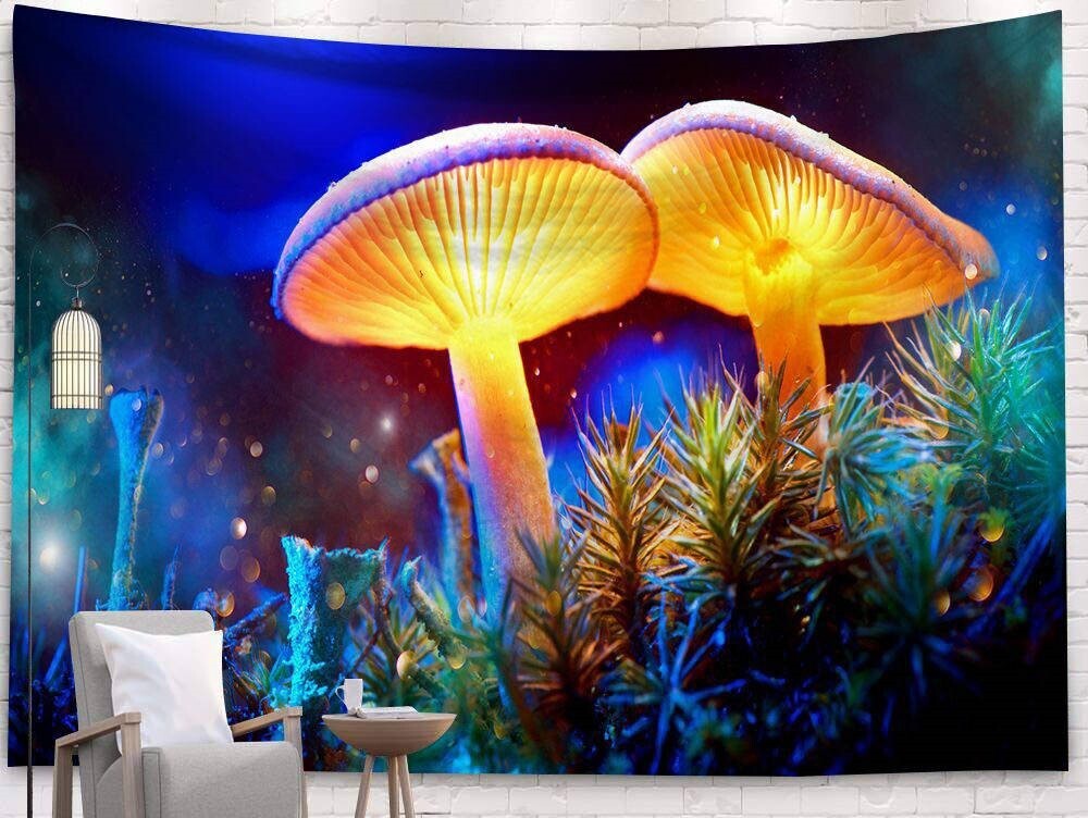 Mushroom Wandtuch/Wandteppich: Glühende Pilze